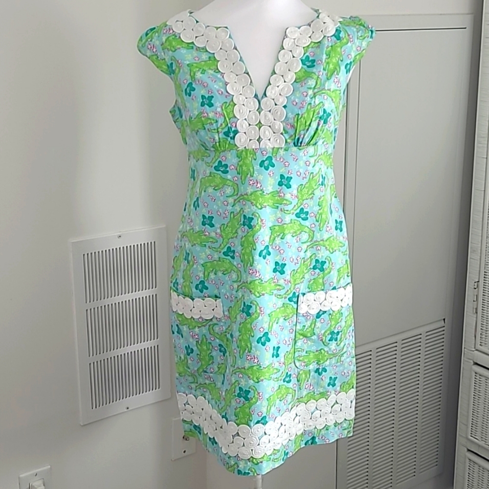 Lilly Pulitzer Bowen Alligator Print Cotton Dress sz 0